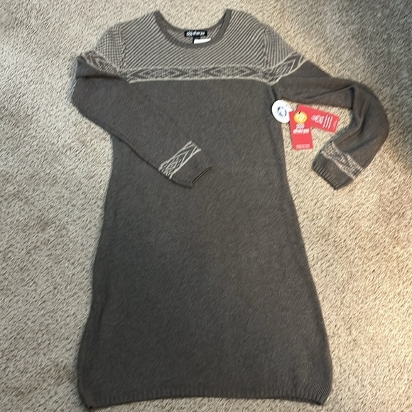 Sherpa Fair Isle Long Sleeve Sweater Midi MAYA Texture Dress Gray women L - Picture 3 of 12